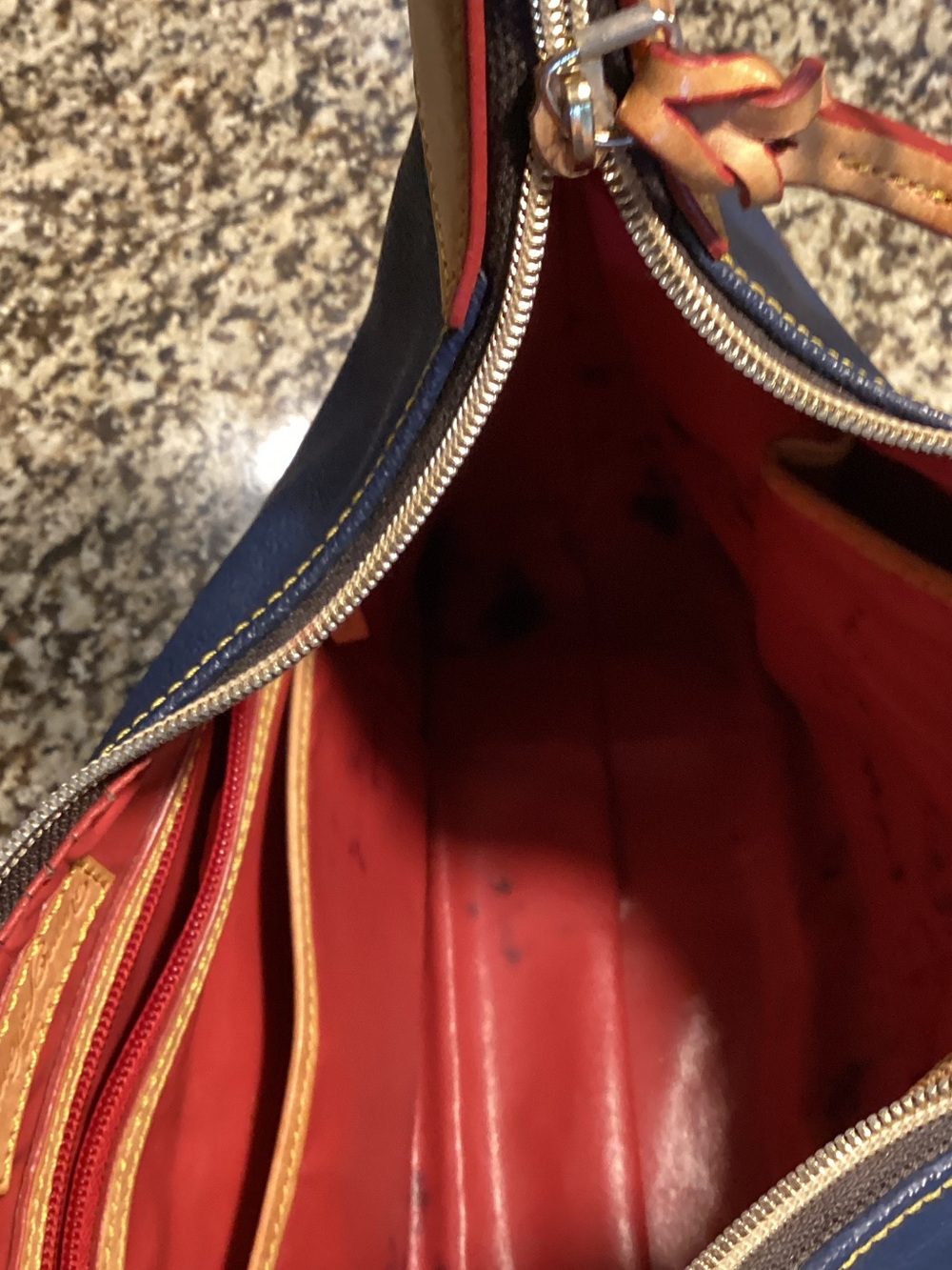 Dooney & Bourke Navy and Tan Leather Shoulder Hobo - Picture 7 of 8